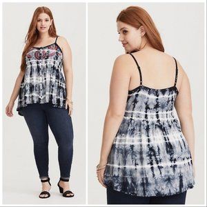 Torrid Tie-Dye Embroidered Knit Babydoll Top Size 1 (1X)